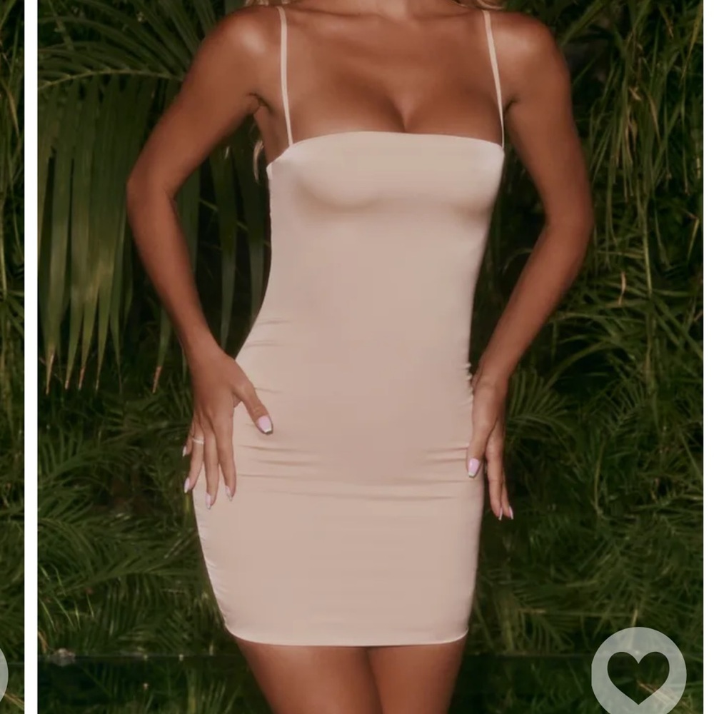 Oh Polly satin mini body on dress in beige